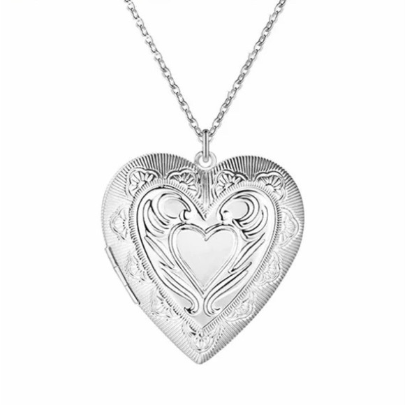 S925 Sterling Silver Charm Heart Shaped Frame Chain Necklace For Women 18” Chain - Picture 2 of 3